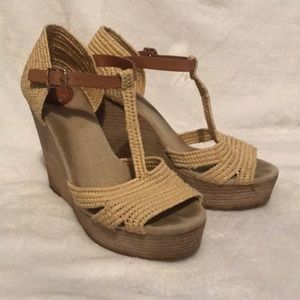 Straw Tory Burch Wedges, Size 8